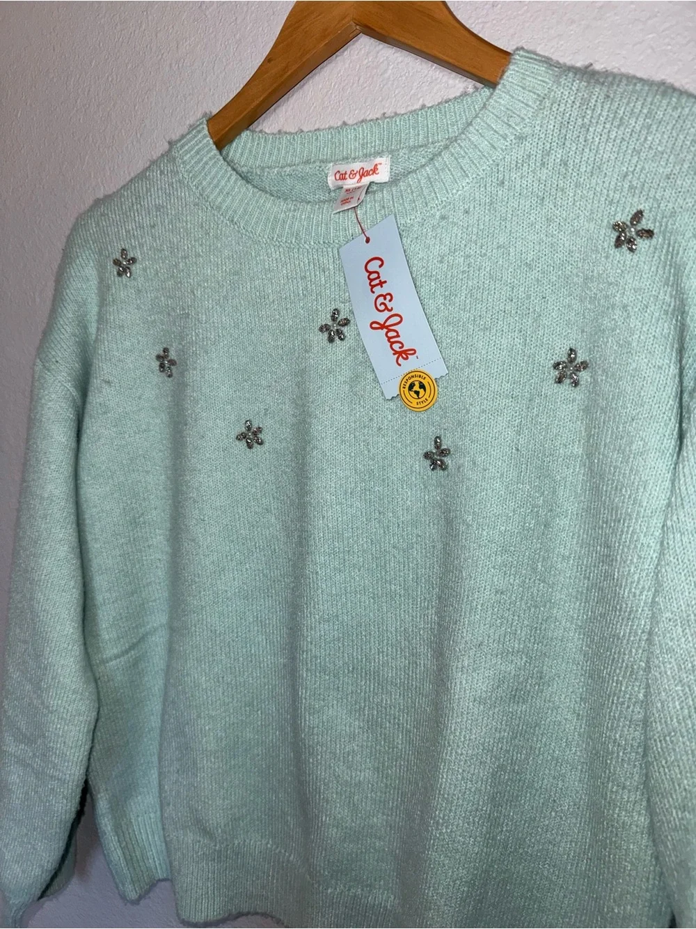 New Cat & Jack Mint Green XL (14), Kids   Crewneck Sweater